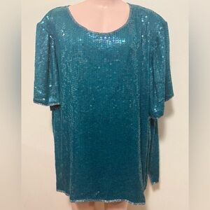Joseph Le Bon sequined plus size 100% pure silk top blouse size 3X vintage